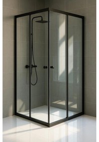 Resim Durul Duşakabin Kare Siyah Profil Şeffaf Cam Siyah 