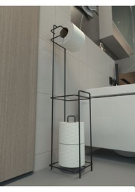 Resim Zabata Tuvalet Kağıtlığı Wc Kağıtlık Yedekli Metal Tuvalet Kağıdı Standı Tutacağı Askısı Siyah 