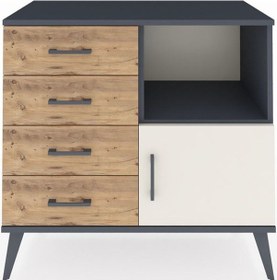Resim Hyperion Şifonyer Tek Raflı 4 Çekmeceli Tek Kapaklı 88x44x80 Antrasit-aytaşı/çam Aytaşı/çam 