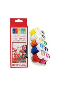 Resim Mini Şövale 25x35 2 Li Tuval Südor 10 Renk Guaj Boya Başlangıç Seti Fırça Palet Ponpon Su Kabı Masaüstü Sanatsal 