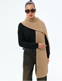 Resim Mıkalıne Kadın Kışlık Sıcak Örgü Uzun Fitilli Atkı 192276313 Koyu Bej 