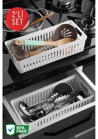 Resim 2 Adet Çekmece İçi Bıçaklık & Kaşıklık Organizer Beyaz 