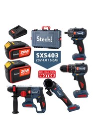 Resim StechEnd SXS403 Akülü Alet Seti 20V 4.0/6.0Ah 7 Parça 