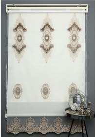 Resim Blind-x Vizon Çift Mekanizmalı Kadife Toprak Nakışlı Tül Stor Perde Dayanıklı Alüminyum Kasa 