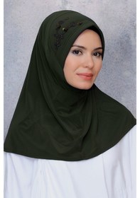 Resim Hürrem Bone Haki Pratik Hazır Geçmeli Tesettür Eşarp Sandy Kumaş Elişi Çiçek (545491204) Haki 