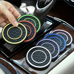 Resim 2 adet PVC Çift Halka Araba Bardak Tutucu Pedleri - Kaymaz, Toz Geçirmez, Evrensel Uyumluluk İç Aksesuarları Araçlar için, Dokulu Yüzeyli Şık Siyah Tasarım, Otomatik İç Dekor 