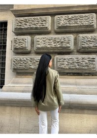 Resim Haki Çift Cepli Viskon Oversize Gömlek Haki 