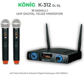 Resim König K-312 Çift El Kablosuz Telsiz Mikrofon 16 Digital Kanal Uhf 