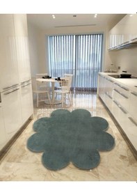 Resim Balat Halı Koyu Gri Dekoratif Peluş Yumuşak Papatya Desen Halı Gri 