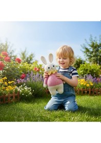 Resim Oyuncak Tavşan Amigurumi Oyun Arkadaşı Krem - Pembe 