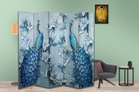 Resim Kuş Temalı Özel Tasarım Paravan Room Divider 180 x 200 cm 