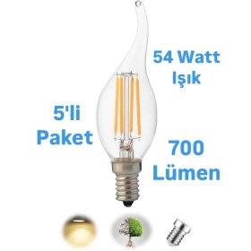 Resim Horoz 6 Watt Günışığı E14 Duylu Rustik Ampul Kıvrık 700 Lümen Avize Ampulü İnce Duylu Mum Ampul 
