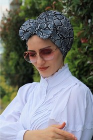 Resim Sahra Şal Dünyası Bayan Yılan Desenli Fiyonklu Çift Taraflı Bone 
