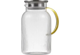 Resim Elite Borosilikat Cam Çizgili Sürahi Gold Saplı Metal Kapaklı 1500 ml 1 Adet 