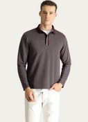 Resim Koyu Bordo Polo Yaka Regular Fit Desenli Nakışlı Sweatshirt Kigili