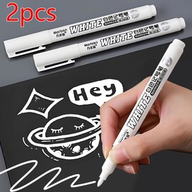 Resim İki Su Geçirmez Beyaz Markör - Kalıcı, Hızlı Kuruyan Mürekkep - Kumaş, Ahşap, Deri İçin Uygun - Kendin Lastik Boyama ve Sanatsal Grafiti İçin İdeal Bir Seçim. 
