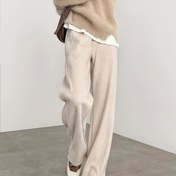 Resim Kadınlar için Bol Kesim Düz Bacaklı Geniş Bacaklı Pantolon - Rahat Herringbone Desen, Hafif Polyester, Bej, Bahar ve Yaz için Mükemmel, Bayanlar Pantolon 