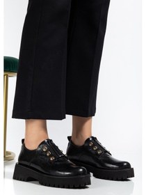 Resim Kadın Casual Günlük Ayakkabı Siyah Kırışık Rugan Kalın Taban Bağsız-4378 Siyah 