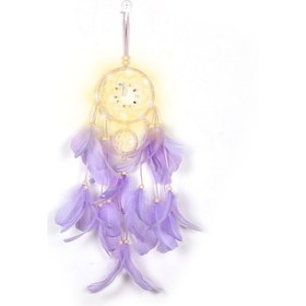 Resim Samdoo Işıklı Rüya Avcısı El Örgü Askı - Bebek Odası Yatak Odası Dekorasyonu - İyi Rüyalarınızı Korur, Rahat Atmosfer Oluşturur 