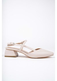 Resim Bulutmod Ba04149 Bej Kadın Yan Bantlı Günlük Abiye Kısa 3 Cm Topuklu Ayakkabı Bej 