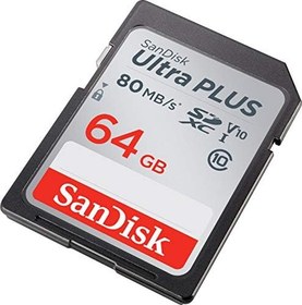 Resim Sandisk Ultra Plus 64 GB SDXC UHS-I kart – 80 MB/s'ye kadar hız 