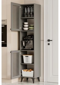Resim Sümer Çok Amaçlı Dolap - Kahve Köşesi - Kiler Dolabı - Banyo Dolabı - Ayakkabılık - Mutfak Dolabı Gri 