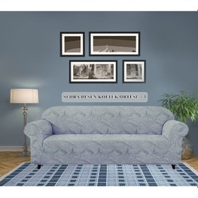 Resim Koltuk Örtüsü Jakarlı Esnek Ve Lastikli 3 Kişilik Gri 