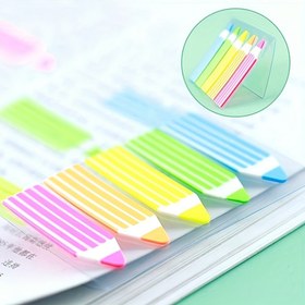 Resim Renkli Dikey Çizgili Yapışkan Notlar - Çok Dilli Etiketler (Almanca/Japonca/Fransızca/İngilizce/Korece) Ofis, Okul, Kitap ve Belgeler İçin - Dayanıklı PET Kitap Ayracı & Memo Stickerları, Organizasyon Malzemeleri, Canlı Kırtasiye, Kullanımı Kolay 