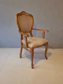 Resim Lilia - Kollu Ahşap Yemek Sandalyesi, Hazeranlı Klasik Sandalye, Masif Ahşap İskelet Kahverengi 