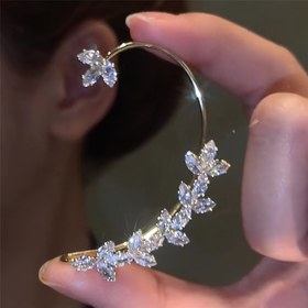 Resim Kadınlar için her gün giyilebilecek, çivi gerektirmeyen, Japon ve Kore tarzı, paslanmaz çelik iğne, sentetik zirkonya, parlayan çiçek ve yaprak desenli, alaşımlı kulak klemi takı 