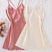 Resim Kadınlar için Düz Renk Şık Camisole Gecelik İki Parça Set 