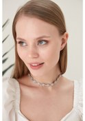 Resim Kadın Helena Kristal Zirkon Taşlı Model Gümüş Gelin Choker Çok Renkli 