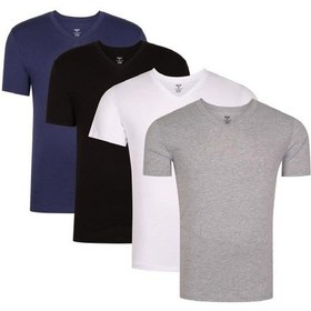 Resim Rich Erkek V Yaka 4'lü Paket Basic Kısa Kollu T-shirt Çok Renkli 