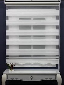 Resim Geniş Pliseli Etek Dilimli Zebra Stor Güneşlik Perde 1234, Beyaz, 110 x 200 