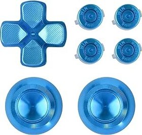 Resim eXtremeRate Blue Aluminum Analog Thumbsticks & Bullet Buttons & Dpad Replacements Kits Metal Buttons Set Compatible with ps4 All Model Controllers 