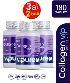 Resim Vipuren Kolajen - Collagen Vip | %100 Saf 5 Tip Kolajen, Ceramide, Elastin + Vitamin & Mineral 3’lü 