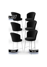 Resim Canisa Fora Serisi 6 Adet Siyah Sandalye Mutfak Bar Sandalyesi Babyface Kumaş Beyaz Metal Ayak Sandalye Siyah Ayaklar Beyaz 