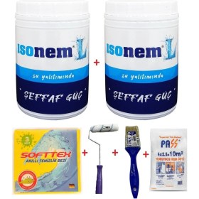 Resim İsonem L Şeffaf Güç Su Yalıtımı (2 Adet) 1 kg Şeffaf Su Yalıtım + Epoksi Rulo + Fırça + Hışır Örtü + Softtex Temizlik Bezi 
