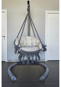 Resim Tek Kişilik Makrome El Örgüsü Salıncak Minderli Açık Gri Mis38016grim Açık Gri 