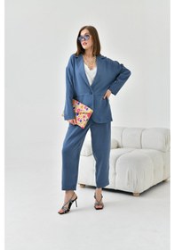 Resim Ftz Women Kadın Keten Ceketli Takım İndigo 30777-indigo İndigo 