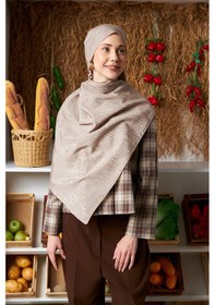 Resim Mirsoy Scarf Ritmik Desen Pamuk Jakar Şal Açık Vizon 