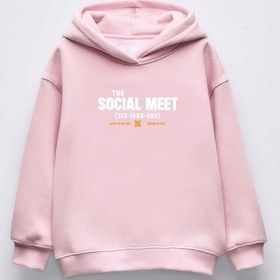 Resim Kız Çocuk Socıal Meet Baskılı Kapüşonlu Manşetli Sweatshirt Pembe 