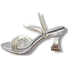 Resim Erbay 81-25 Deri Taşlı Şeffaf Topuk Anatomik Kadın Sandalet Gümüş 
