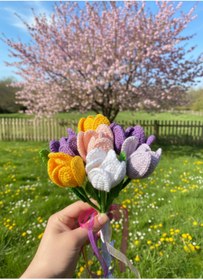 Resim Innovate Store Amigurumi El Yapımı Örgü Lale Buketi Dekoratif Özel Hediye Solmayan Çiçek 