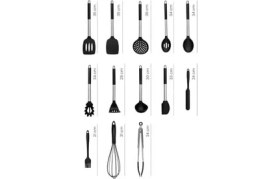 Resim Karokstore Mora 14 Parça Silikon Uçlu Spatula Mutfak Seti - Siyah 