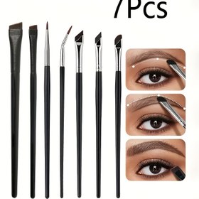 Resim 7 adet Eyeliner Fırça Seti Ultra-İnce Açı, Katlanmış Sivri Eyeliner Fırça, İnce Eğik Kaş Fırçası, Aşağı Çekme Kaş Fırçası, Aşağı Çekme Kaş Fırçası, Gözyaşı Çukuru Fırçası, Siyah Bıçak Makyaj Fırçası, Taşınabilir, Başlangıçlar İçin Önerilir, Gözler İçin İyi Yardımcı 