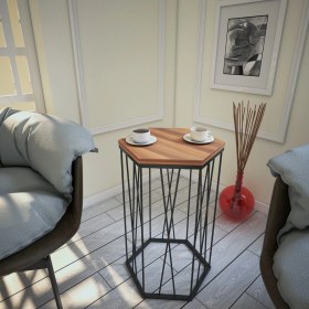 Resim Pasific Home Cetrus Yan Sehpa, Metal Servis Sehpası, Ceviz 