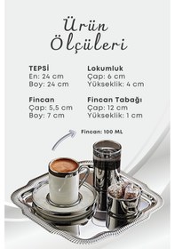 Resim Grimorlife 2 Kişilik Tepsili Gümüş Porselen Fincan Seti Damat Kahvesi-söz Nişan Türk Kahvesi Kahve Fincanı Gümüş 