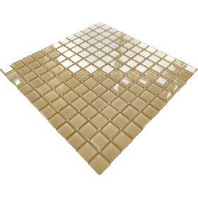 Resim Mutfak Tezgah Arası, Havuz, Banyo, Sauna, Spa, Iç ve Dış Dekorasyonda Tüm Yüzeyler Için, 23X23MM. Krem Renk, 30X30CM. Fileli Kristal Mozaik. 