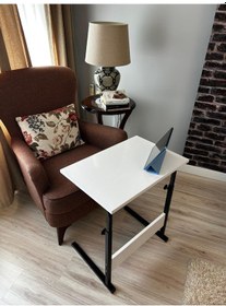 Resim Yükseklik Ayarlı Laptop Sehpası 60x40 Beyaz Renk Mdf Malzeme Beyaz 